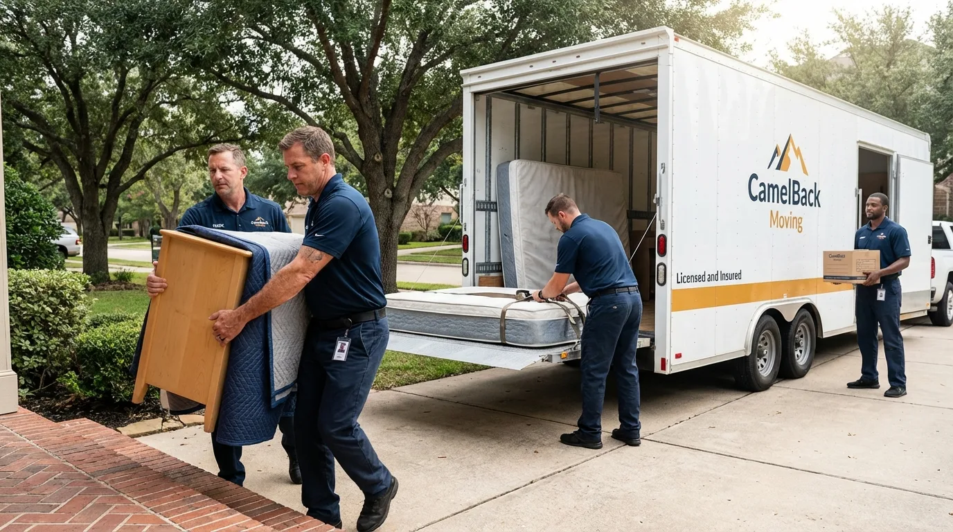 Crew loading residential truck for cross-state move from Cambridge, NY