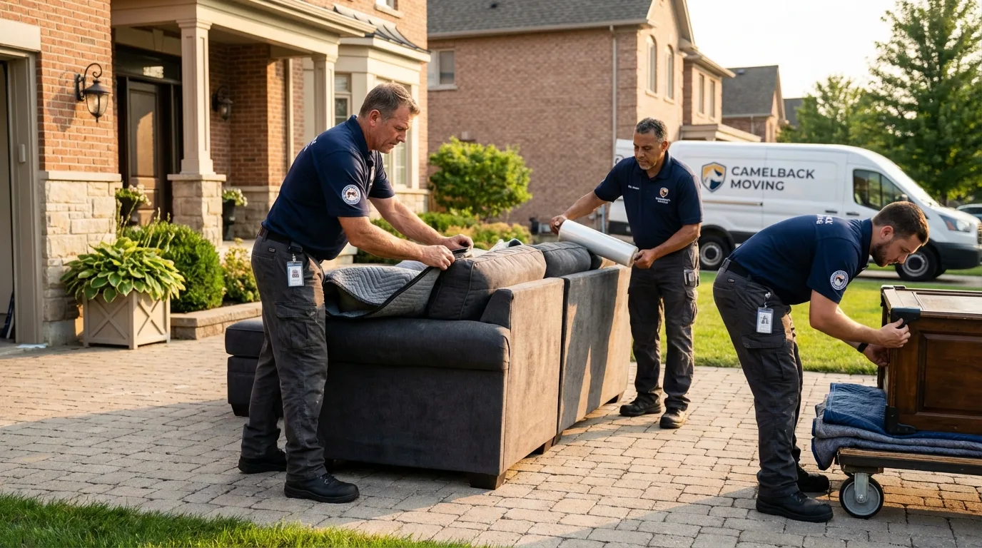 Large estate moving crew wrapping furniture in Cambridge, NY